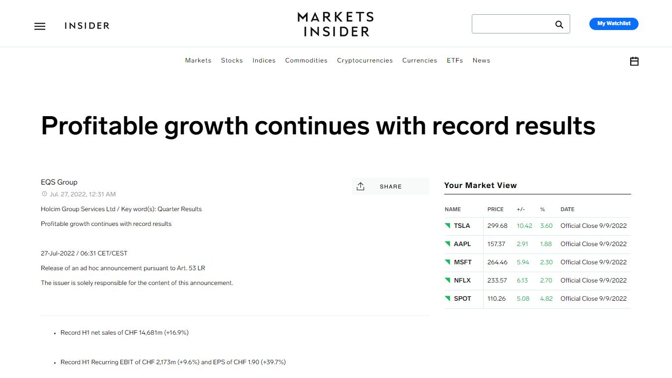 Profitable growth continues with record results - Insider