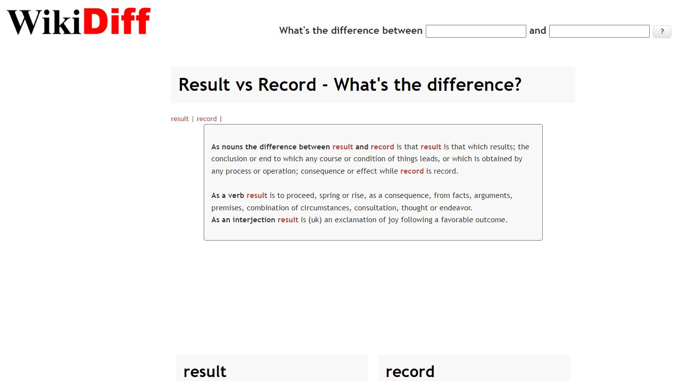 Result vs Record - What's the difference? | WikiDiff