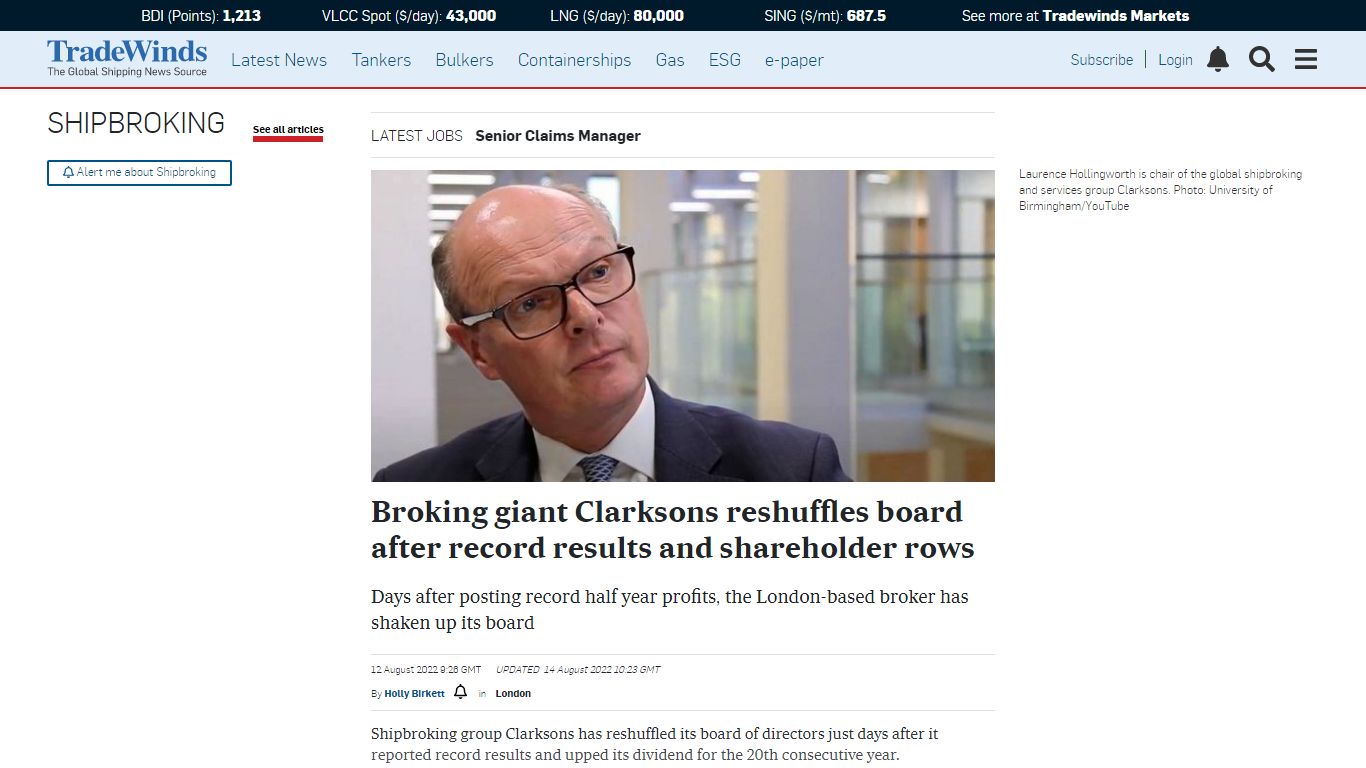 Broking giant Clarksons reshuffles board after record results and ...